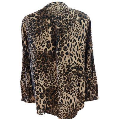 V Neck Leopard Print Long Sleeve Women Casual Blouses