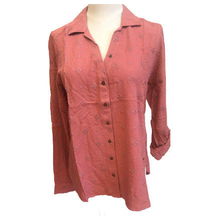 100% Viscose Ladies Embroidered Blouse With Turn Down Collar